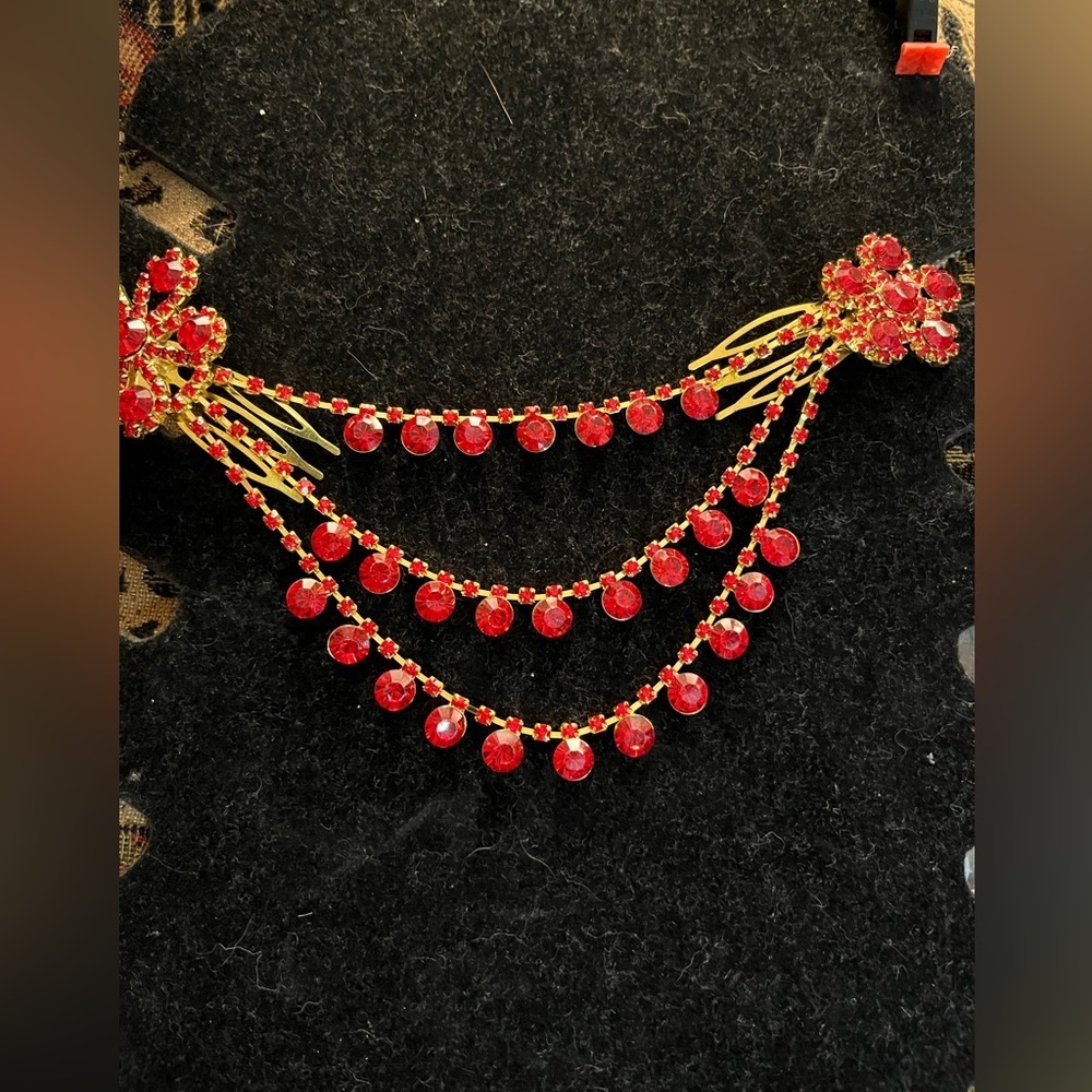 Ruby Rhinestone hair comb dangling great with updo / twist for any occas…